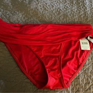 NWT Lauren red swim bottoms with a little roll down around waist size 12